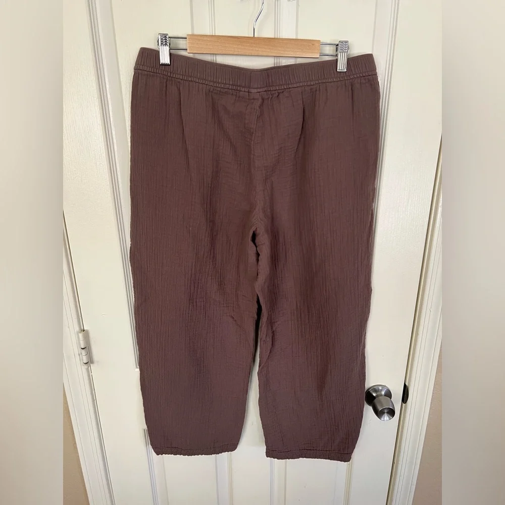 GAP Easy Gauze Barrel Pants Brown High Rise Elastic Waist L - Picture 9 of 10